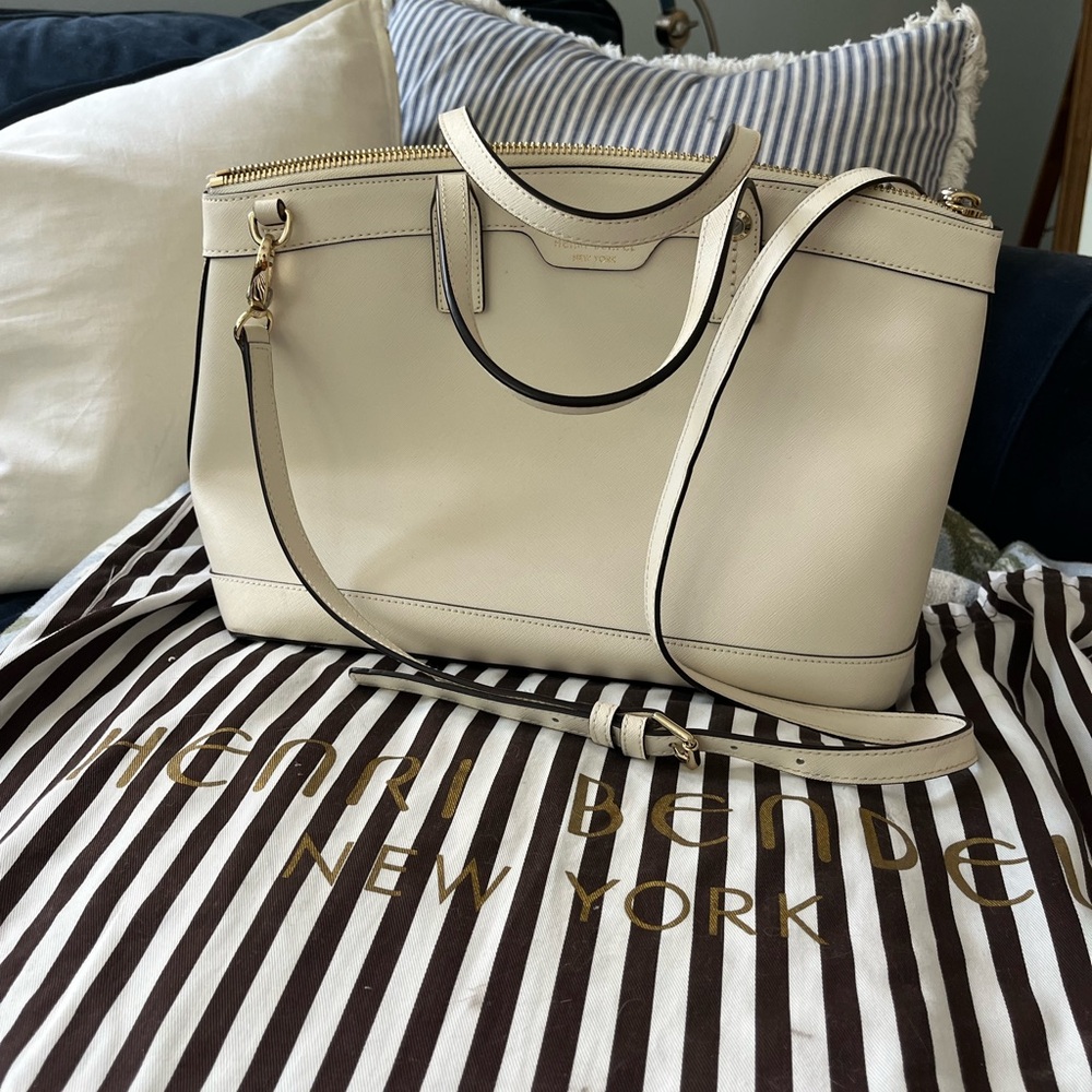Henri Bendel Cream Satchel with Gold Hardware